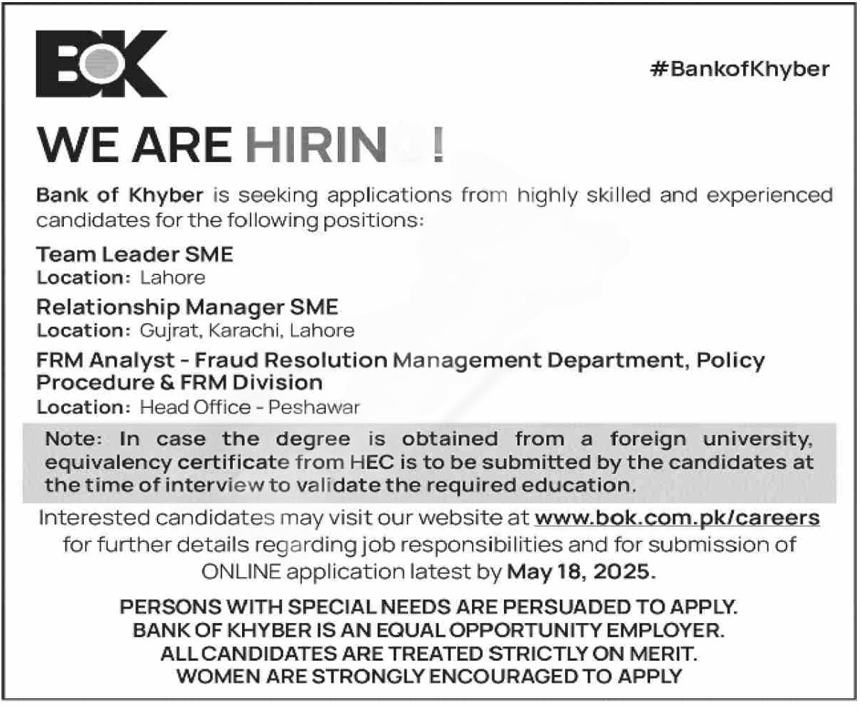 Bank of Khyber Job Opportunities 2025 - Apply Now!