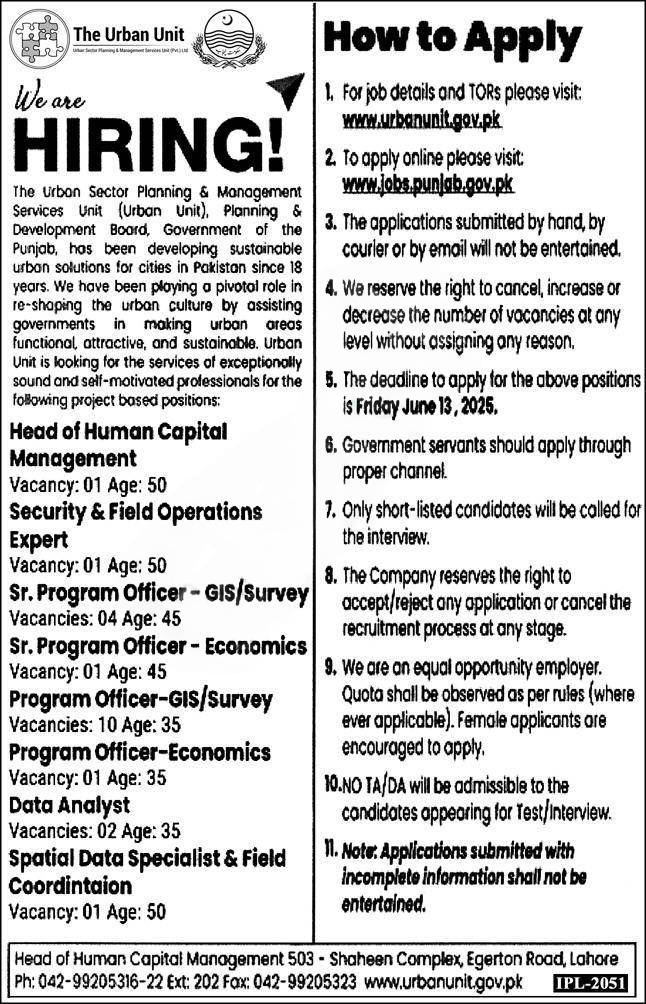 Exciting Career Opportunities at The Urban Unit, Government of Punjab