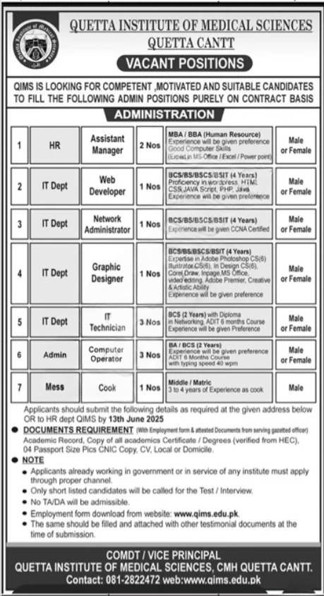 Explore Career Opportunities at Quetta Institute of Medical Sciences (QIMS)