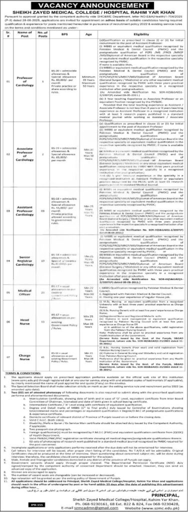 Exciting Job Opportunities at Sheikh Zayed Medical College/Hospital Rahim Yar Khan